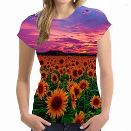 Women's T Shirts Summer Sunflower Floral 3D Print T-shirt Women Fashion Streetwear Oversized Y2k Harajuku Tops Tees Woman Girl Clothing