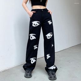 Women's Jeans 2023 Y2k Eye Pattern Print Dark Street Fashion High Waist Loose Casual Pants Trendy Personality Dance Hip-hop Jean