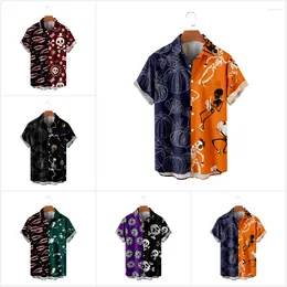 Men's Casual Shirts Death Skull Print Shirt For Men Terror Harajuku Oversized Short Sleeve Tops Summer Trend Leisure Buttons Vintage Clothes