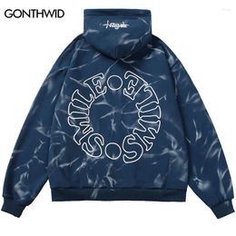 Men's Hoodies Hip Hop Streetwear Hoodie Y2K Grunge Mens Letter Print Zip Up Fleece Hooded Sweatshirt 2023 Fashion Casual Tie Dye Coat