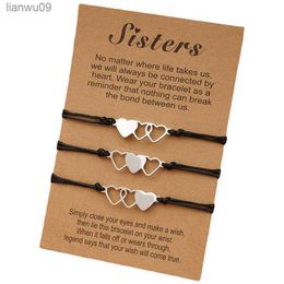 3Pcs Three Heart Sisters Card Bracelets Best Friendship Forever Stainless Steel Handmade Braided Bracelet Birthday Gift Jewelrys L230704