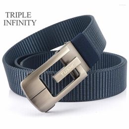 Belts 2023 Business Style Nylon Jeans Belt For Men Metal Automatic Buckle Casual Adjustable Durable Male Fabric Cowboy Waistband