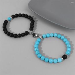 Strand Couple Lover Beads Bracelet Natural Stone Beaded Love Magnetic Pendant Healing Lovers Gift Jewellery Men Women