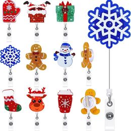 10 Pcs/Lot Fashion Key Rings Christmas Styles Acrylic Badge Holder Snowman Snowflake Nurse Accessories Holiday Badge Reel Nurse Gifts