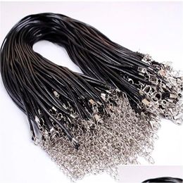 Chains Necklace Rope 45Cm Chain Lobster Clasp 1.5Mm Black Wax Leather Thread For Diy Necklaces Jewellery Accessories Drop Delivery Pend Dh5He