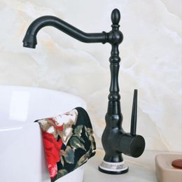 Kitchen Faucets Black Oil Rubbed Brass Swivel Spout Wash Basin Faucet Single Hole Bathroom Sink Cold And Water Mixer Tap Dnfba4