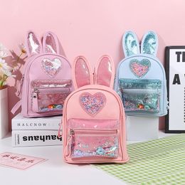 School Bags Children's PVC sequin backpack cartoon rabbit travel bag kindergarten small school bag girl princess bag 230712