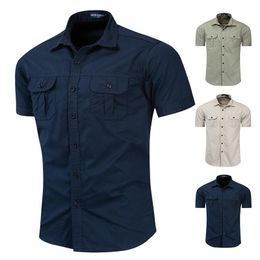 Jackets Fashion Mens Shirt Casual Business Shirt Short Sleeve Military Cargo Shirts High Quality Cotton T Shirts Work Top Male Clothes