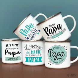 Mugs Best Dad In The World French Print Enamel Mug Outdoor Water Cup Drink Milk Coffee Cups Camping Mug Festive Birthday Gift for Dad R230712