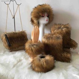 Boots Women Winter Fluffy Faux Fur Boots with Headband Shopping Bag and Cuff Luxury Designer Boots Wholesale Girl's Snow Boots Big 44 T230712