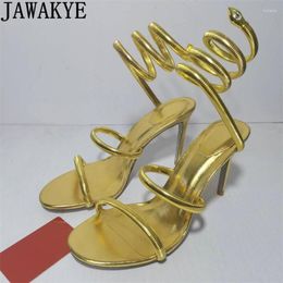 Sandals Gold Super High Heel Women Narrow-band Snake Twine Gladiator Summer Ethnic Luxury Party Shoes Mujer