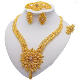 Necklace Earrings Set African Gold Colour For Women Dubai Bridal Wedding Wife Gifts Bracelet Ring Jewellery