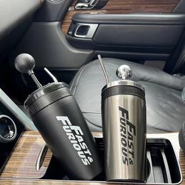 Water Bottles 304 stainless steel car bottle anger and quick gear shift cup with straw and lid rocker arm shift style water cup 230711