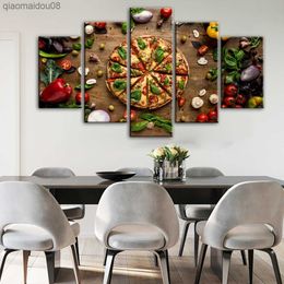 5 Panels Creative Love Pizza Wall Posters And Prints Kitchen Theme Decorative Canvas Prints Modular Pictures Kitchen Wall Decor L230704