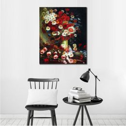 Canvas Artwork Vase with Poppies Cornflowers Peonies and Chrysanthemums Vincent Van Gogh Painting Handmade Impressionist Art