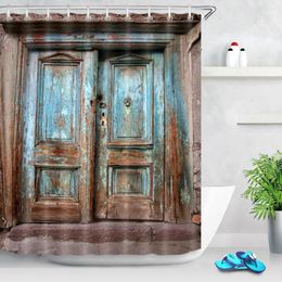 Shower Curtains Curtain Retro Rustic Barn Wood Door Western Country Scenic Picture Print Mildew-proof Waterproof Home Decor Hooks Set