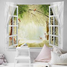 Tapestries Tapestry Wall Background 3D Wonderful Landscape Of Beautiful Window Flowers Background Decoration Hanging Cloth