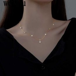 Pendant Necklaces WOOZU Real 925 Sterling Silver Romantic Cute Four-Leaf Clover Zircon Clavicle Necklaces For Women Wedding Statement Jewelry Gift HKD230712