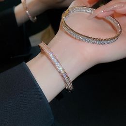 Bangle Minar Trendy Bling CZ Cubic Zirconia Chunky Bangles For Women Rose Gold Silver Plated Metal Bracelet Daily Accessories
