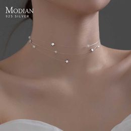 Pendant Necklaces Modian Sparkling Cubic Zirconia Choker Necklace 925 Sterling Silver Stars Fashion Necklaces For Women Party Fine Jewellery Gifts HKD230712