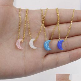 Pendant Necklaces Opal Moonstone Necklace - Gold Plated Stainless Steel Choker For Womens Jewellery Collection Drop Delivery Pendants Dheag