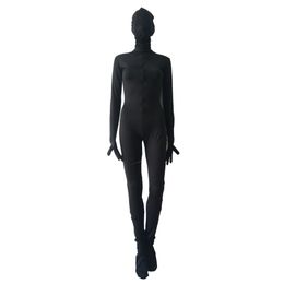 Cosplay di Halloween Cerniera frontale a 3 vie Unitard Catsuit Spandex Zentai Body Costume maschera rimovibile e con bocca con cerniera