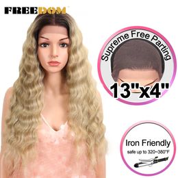 Nxy Synthetic 13x4 Lace Front Wigs 28 Inch Deep Wave Wavy Blonde Bug Colorful Wigs For Women Cosplay Wig Free Part 230524