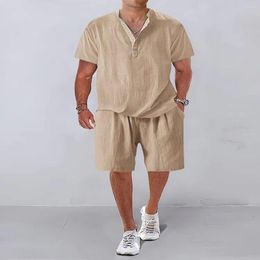 Men's Tracksuits 2023 Summer Set Linen T-shirt Short Sleeve Solid Shorts Two Piece Casual American Size Clothin