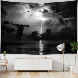 Tapestries Customizable Natural Scenery Tapestry Wall-mounted Lightning Red Starry Background Home Living Room Bedroom