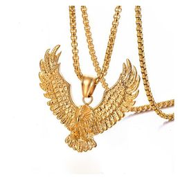 Pendant Necklaces Retro Eagle Mens Necklace 316L Stainless Steel Gold Plated Animal Hawk Wing Jewelry Drop Delivery Pendants Dhqco