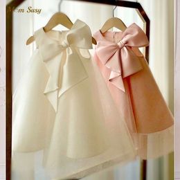Girl's Dresses Baby Girl Princess Silk Tulle Dress Sleeveless Infant Toddler Girl Vintage Big Bow Vestido Party Pageant Birthday Frocks 1-7Y 230712