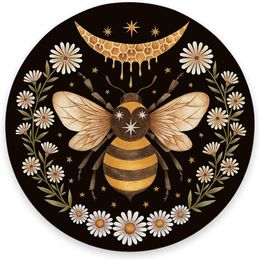 Bee Round Mouse Pad Beautiful Floral Gaming Mouse Mat Waterproof Circular Mouse Pad Non-Slip Rubber Base for Office Home Laptop