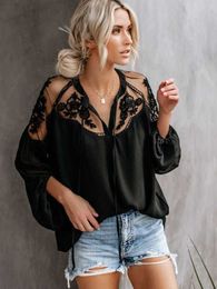 Women's Blouses Shirts Super Chic Relaxed Fit black LACE BLOUSE long Sleeves shirt women streetwear a women shirts blouses 2022 spring summer tops L230712