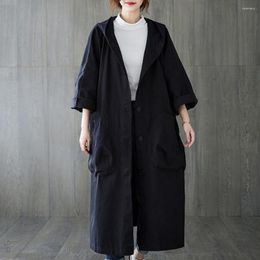 Women's Trench Coats Trendy Women Overcoat Hooded Streetwear Super Soft Pure Colour Hood Coat