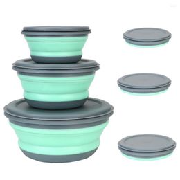Bowls 3pcs/set Silicone Folding Lunch Box With Lid Portable Picnic Camping Bowl Set Kitchen Tableware Kit Foldable Fruit Salad