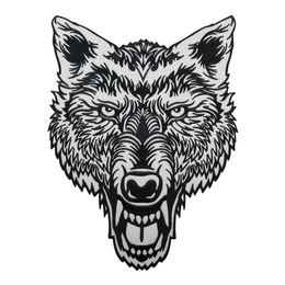 Huge Lone Wolf Head Tattoo Reflective Embroidered Patch Biker Back Applique Iron Sew On Badges 12 Inch High 275G