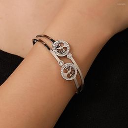 Bangle 2023 Fashion Tree Of Life Bracelet For Women Men Stainless Steel Cubic Zircon Couple Lover Jewellery Party Gifts