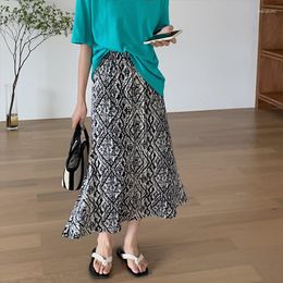 Skirts Korean Fashion Bohemia Print Long Skirt Women Ice Silk Drape Midi Vintage Fishtail Trumpet Elegant Office Lady Jupe