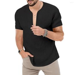 Men's Casual Shirts Stylish Beachwear Slim Fit V-neck Tee Shirt For Summer Pullover Top In Solid Colors Ideal Male Clothing