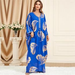 Ethnic Clothing Abaya For Women Leaf Gilding Print Bat Sleeve Kimono Dress V-neck Oversized Morocco Kaftan Dubai Luxury Dresses Eid Ramadan