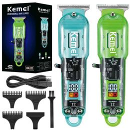 Hair Trimmer Kemei KM1133 Rechargeable Hair Cutting Machine Barber Shop Fade Professional Hair Clippers Cordless Trimmer Transparent Cover