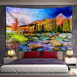 Tapestries Customizable Aesthetic Home Decoration Colourful Natural Scenery Mountain Forest Large Printed Tapestry Wall Hanging Wave