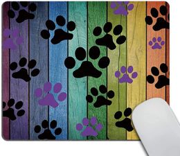 Rustic Woodgrain Black and Purple Dog Paw Mouse Pad Custom Mouse Pad Customised Rectangle Non-Slip Rubber Mousepad 9.5x7.9 Inch