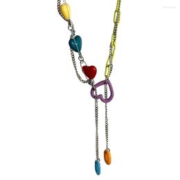 Pendant Necklaces Splicing Necklace Chain Heart Beaded Summer Colourful Neck Jewellery Alloy Material Perfect Gift For Girl