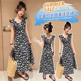 Girl Dresses Girls Floral Chiffon Dress In The Summer Of 2023 And Children Western V-neck Princess