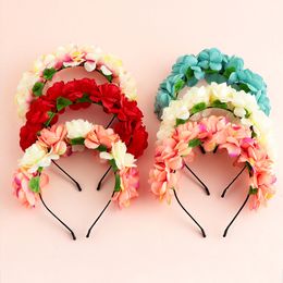 Beanie Skull Caps 1pc Fashion Women Bride Flowers Headband Mexican Style Rose Flower Crown Hairband Ladies Elastic Beach Hair Accessories 230712