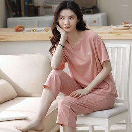 Women's Sleepwear 3XL Women Stripe Pajamas Sets Solid Modal 2PCS Female Sleep Suit Nightwear Summer Loungewear Home Wear