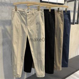 Men's Pants Korean Fashion Pants Men 9 Part Ankle Length Casual Pants Men Work Trousers Summer Breath Cool Thin Solid Colour Pleated Pants J230712