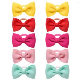 Hair Accessories 10pcs/5C Space Cotton Bowknot Elastic Bands Solid Color Bow Ponytail Holder Rope Fashion Headwear For Girls