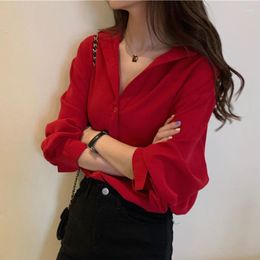 Women's Blouses 2023 Spring Shirts Satin Blouse For Women Long Sleeve Shirt Silk White OL Woman Solid Ladies Tops Q456